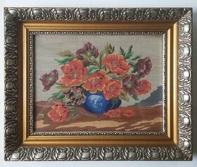 Gobelín - Kvety váze (54x44cm zasklený)