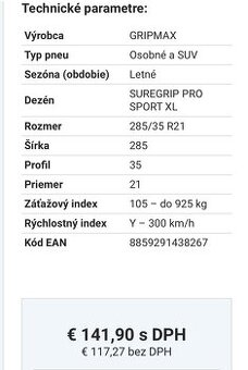 Letné pneumatiky 285/35 ZR21