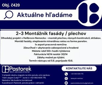 MONTÁŽNIK FASÁD / PLECHOV – NEMECKO (Heilbronn)