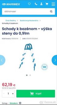 Marimex Schody k bazénom - výška steny do 0,91m UPLNE NOVE