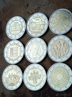 2€ pamätné mince, UNC, euro, 9 ks