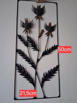 Retro kovová nástenná dekorácia bodliaky-ručná výroba