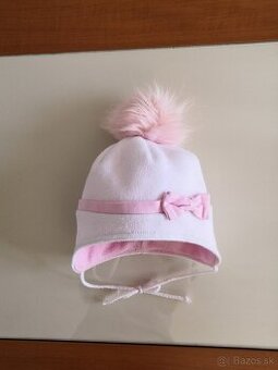 Zimná čiapka - biela s mašľou v.48-50