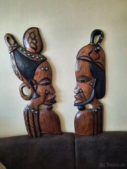 2 drevené africké obrazy Muž a žena