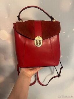 Cerveny kozeny ruksak/kabelka Borse in Pelle, Made in Italy