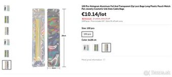4x100ks holografické transparentné ZIP sáčky 6x28cm
