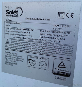 Fotovoltaické solárne panely 260W cierne