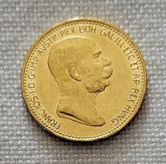 Zlatá rakúska 20 koruna FJI, 1909 Marschall, vzácny ročník