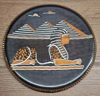 Exkluzívny Vintage Medený Tanier s Egyptským Motívom