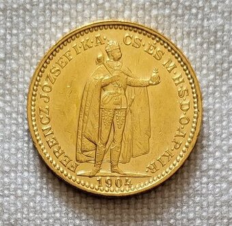 Zlatá uhorská 20 koruna FJI, 1904 kb