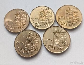 Predám komplet mince 10 kčs 1990 -1993 , ČSFR