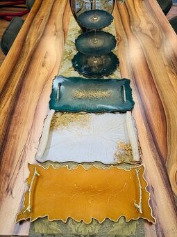 Set etážér a podnos + 2 podnosy s epoxidovej živoce