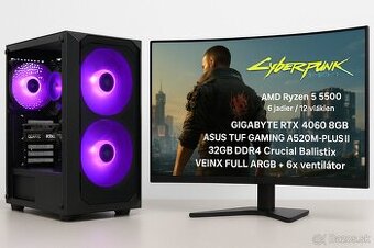 Herný výkonný PC–RTX 4060+Ryzen5 5500+32GB RAM+NVMe+SSD