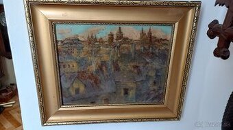 Predám starú olejomalbu na sololite sig. Maran G.S. Pražské