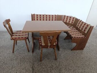 Selský jídelní set, lavice, rozkládací stůl, 2 židle