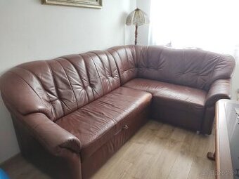 Rozťahovací kožený gauč s úložným priestorom + kreslo