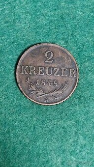 2 kreuzer 1848 A, krásny