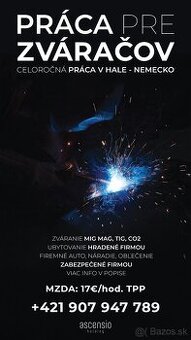PRÁCA PRE ZVÁRAČOV – CELOROČNÁ PRÁCA V HALE (NEMECKO)