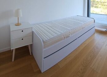Postel biela 80 x 200 Drevona TADE a nočný stolík biely