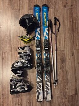 Lyže 140 cm, paličky 100 cm, lyžiarky 39, prilba