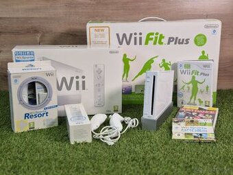 Nintendo Wii, 2 ovládače, balančná podložka, 4 hry + krabica