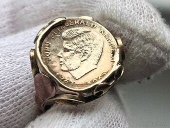 Zlatý prsteň s mincou J.F.Kennedy