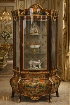 Zámecká vitrína zdobená bronzem - malovaná