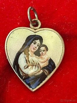 starožitny medailon -madona s dieťaťom