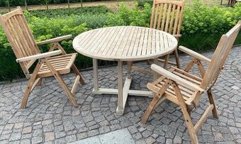 AKCIA: Teakove sedenie - okruhly stol a 2 poloh. stolicky