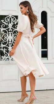 Kremove midi šaty s balonovymi rukavmi mia dresses XXXL