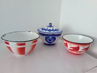 Staré, smaltované, barevné nádobí - riad smaltovaný