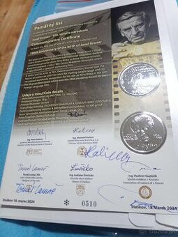 Pamätny list Jozef Kroner s podpismi