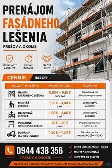 Prenájom fasádneho lešenia – Prešov a okolie