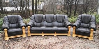 Kožená sedacia súprava 3+1+1 s masivným dubovým drevom