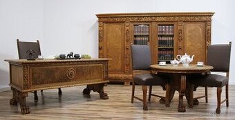 Starožitná řezbovaná pracovna-UNIKÁTNÍ set-6 částí