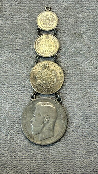 Dekorativní závěs Rusko 4 mince Rubl, Kopějky (Ag)