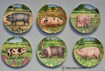 Porcelánové taniere z Anglicka - Šťastné prasiatka na lúke