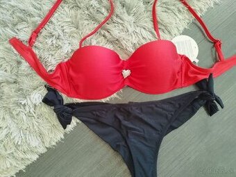 Dvojdielne plavky push up brazílky S/36 červeno čierne