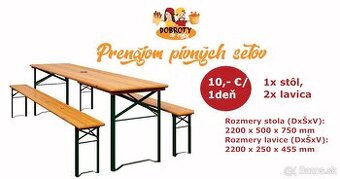 Pivný set, Pivné sety, prenájom, stôl - stoly a lavica-e