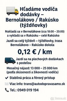 Hľadáme vodiča dodávky – turnusy Žiar nad Hronom