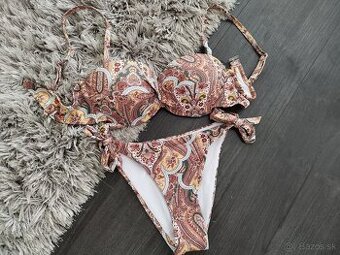 Dvojdielne plavky s viazaním  hnedo béžové S-2XL