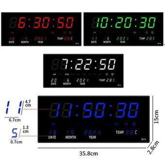 LED digitálne nástenné hodiny s kalendárom a teplomerom