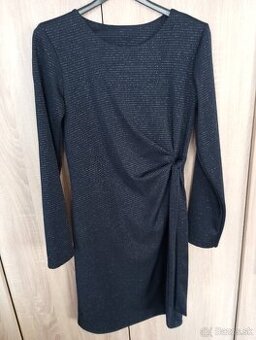 Tmavomodré spoločenské šaty vianočné trblietavé M