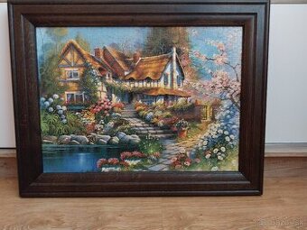 Zarámovaný obraz z puzzle – romantický domček, 60×80 cm