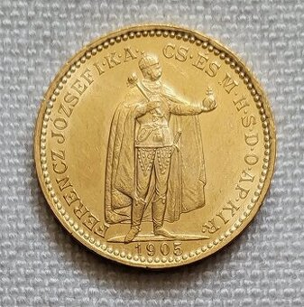 Zlatá uhorská 20 koruna FJI, 1905 kb