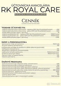 Nový cenník služieb- účtovníctvo RK Royal Care