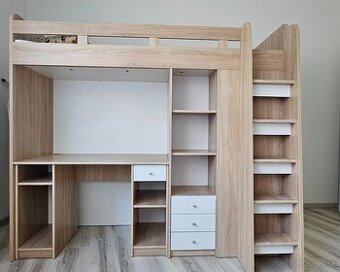 Detská poschodová posteľ so stolíkom dub sonoma/biela