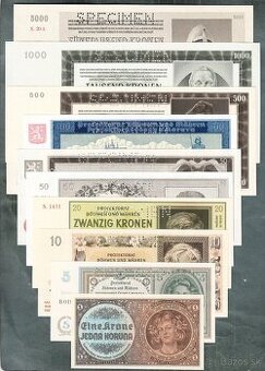 Staré bankovky II. světová válka PROTEKTORÁT KOMPLET SESTAVA