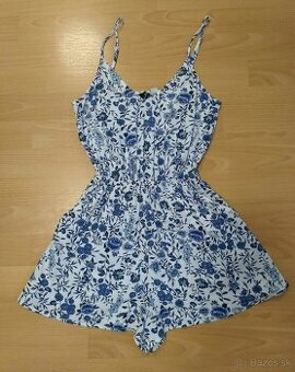 Dámsky krátky biely overal s modrými kvetmi (H&M)