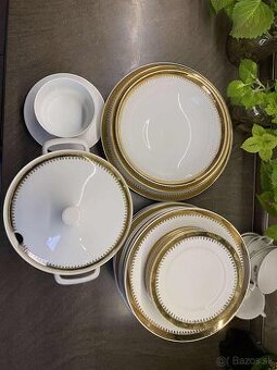 Porcelánová kompletná obedová súprava, vintage, zlatý dekor